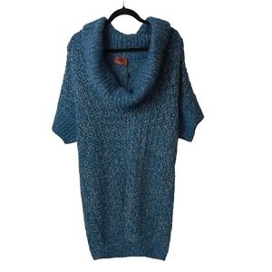 Missoni Wool Alpaca Mohair Cowl Neck Short Sleeve Sweater Dress Blue Size 40